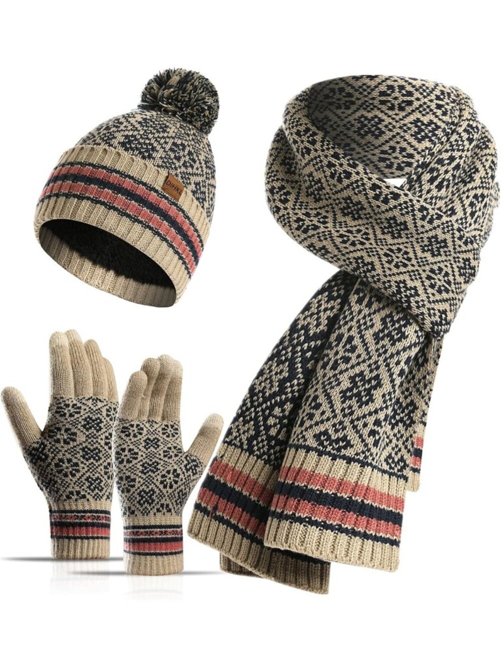 Cozy Winter Hat, Scarf & Gloves Set for Women - Knit Beanie, Touchscreen Gloves